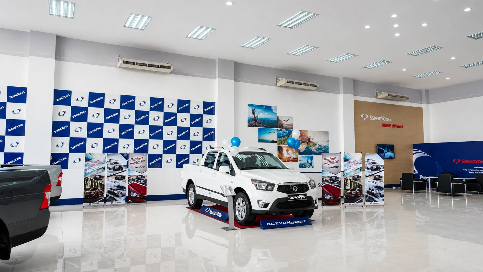 2026 AI-assisted archival reconstruction of the SsangYong showroom interior