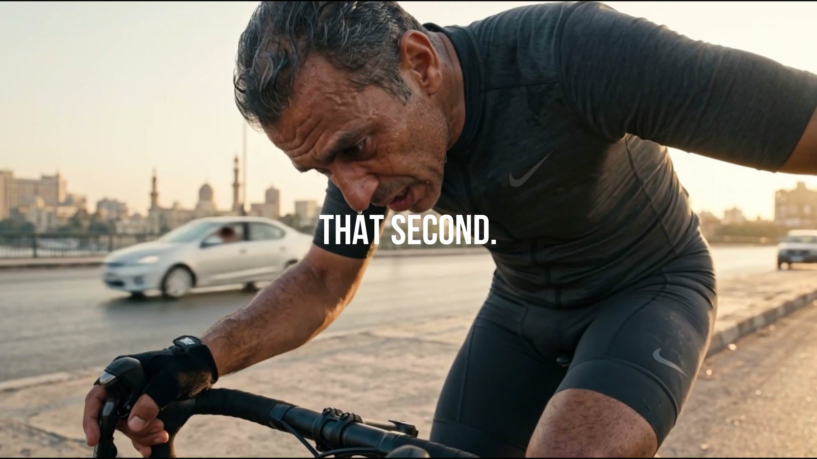 AI-generated film scene of an athlete continuing through physical effort